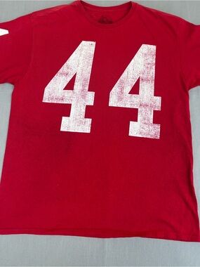 Bubblegum Red Graphic Tee with White '44' Numbers